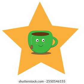 green tea mug hot on a yellow star background,