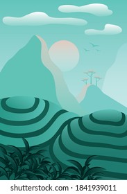 green tea plantations vector illustration