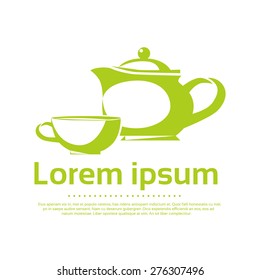 Green Tea Pot Cup Icon Logo Vector Illustration