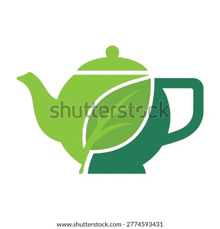 A green tea pot with a leaf design on a white background, symbolizing healthy drinking and nature