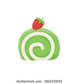 Der grüne Teewürfelkuchen mit Erdbeeren.