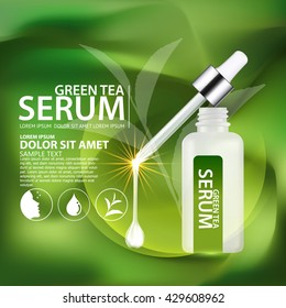 Green tea Serum and Background Concept Skin Care Cosmetic.