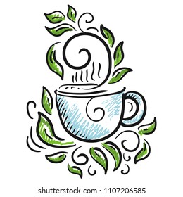 Green tea. Sketch. Vector illustration