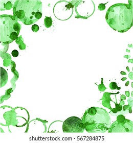 Green tea stain on a white background. Green tea cup marks. Watercolor vector background  illustration with round  green stains