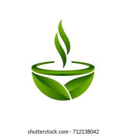 Green tea symbol on white background. Green tea cup design. Vector illustration.