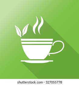 Green tea symbols and icons with long shadow.