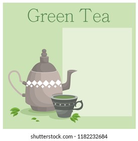 green tea in a teapot, vector illustration