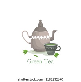 green tea in a teapot, vector illustration