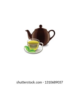 green tea and teapot vector on a white background
