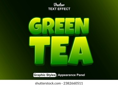 Green tea text effect with modern green style and editable