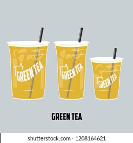 The green Tea with three size cup, cold drinks is Taiwanese famous and popular.