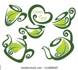 green tea, vector collection of forms, symbols and images