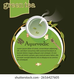 Green tea vector concept 1. Green tea graphic design vector. Green tea vector. Ayurvedic green tea.
