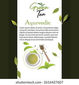 Green tea vector concept 2. Green tea graphic design vector. Green tea vector. Ayurvedic green tea.