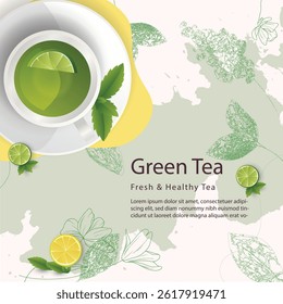 Green tea vector concept 26. Green tea graphic design vector. Green tea vector. Ayurvedic green tea.