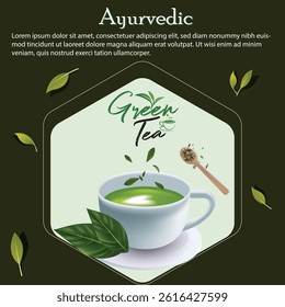 Green tea vector concept 4. Green tea graphic design vector. Green tea vector. Ayurvedic green tea.