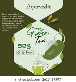 Green tea vector concept 5. Green tea graphic design vector. Green tea vector. Ayurvedic green tea.