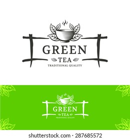 Green tea vector logo design template. The sign is in Chinese or Japanese style for cafes, shops and restaurants.