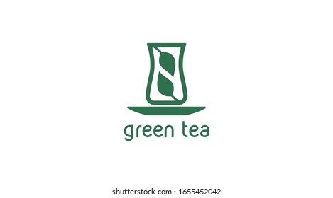 Green tea vector logo. Tea glasses vector logo