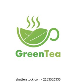 Green tea vector logo template. Design with leaf and cup symbol.