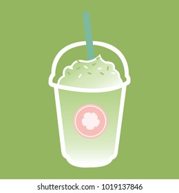 green tea vector with pink logo and green background.