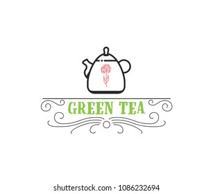 Green tea. Vintage Stylized Lettering badge. Vector Illustration