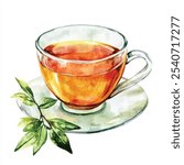 Green Tea watercolor clipart illustration