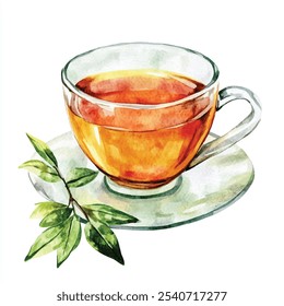 Green Tea watercolor clipart illustration