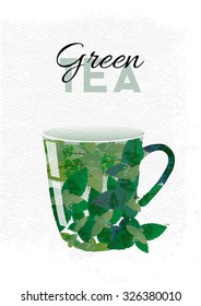 green tea. watercolor vector background
