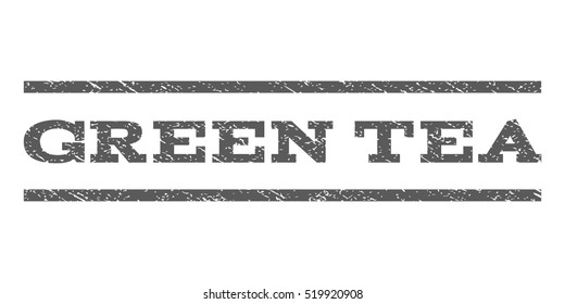 Green Tea watermark stamp. Text tag between horizontal parallel lines with grunge design style. Rubber seal stamp with dust texture. Vector grey color ink imprint on a white background.