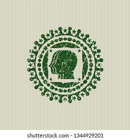 Green team work icon inside rubber stamp