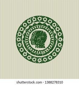 Green team work icon inside distress rubber grunge texture seal