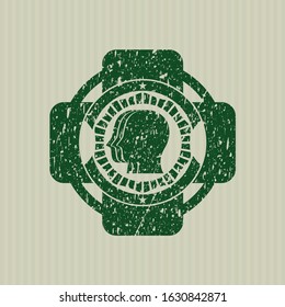 Green team work icon inside distress grunge seal