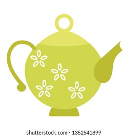 Green teapot flat illustration on white