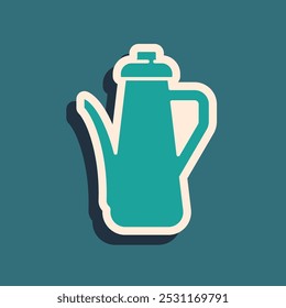 Green Teapot icon isolated on green background. Long shadow style. Vector