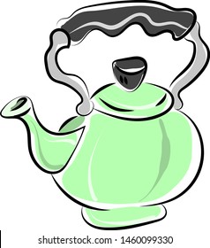 Green teapot, illustration, vector on white background.