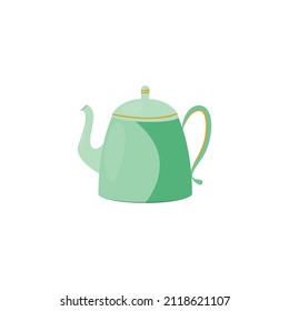 Green teapot. This kitchenware-themed vector illustration can use for icons, logos, stickers, patches, labels, signs, badges, certificates, or flayer decorations.