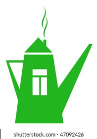 Green teapot-house.  The icon on white. Vector illustration.