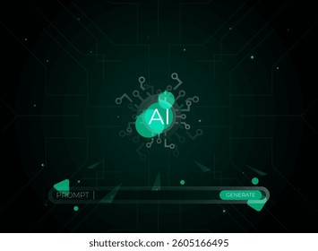green tech ai generate prompt button with circuit cpu layout background. modern glass morphism, trendy, futuristic gradient artificial intelligence shape vector illustration