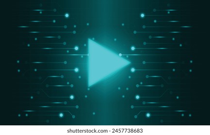 Green Tech Circuit Abstract Background with Play Icon.