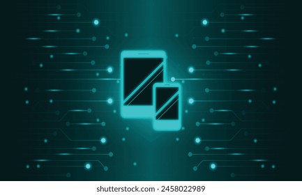 Green Tech Circuit Abstract Background with Mobile Device.