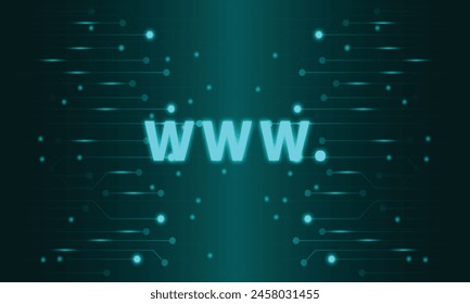 Green Tech Circuit Abstract Background with World Wide Web Icon.