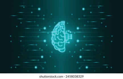 Green Tech Circuit Abstract Background with Deep Learning Tech Icon.