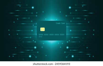 Green Tech Circuit Abstract Background with Credit Card Element.