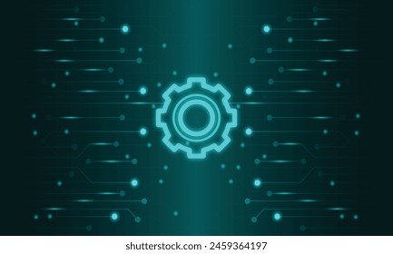 Green Tech Circuit Abstract Background with Settings Icon.