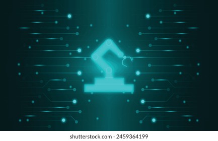 Green Tech Circuit Abstract Background with Robotic Icon.