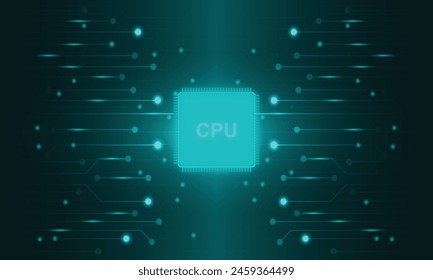 Green Tech Circuit Abstract Background with Processor Icon.