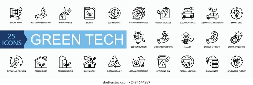 Green Tech Icon Collection Set. Simple Line Vector.