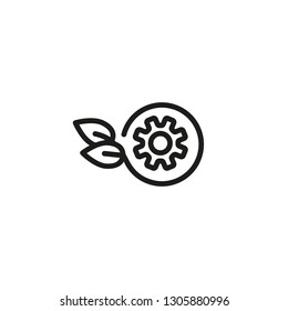 Green tech industry line icon. Leaves, circle, gear. Agriculture technology concept. Can be used for topics like nature, ecology, industry