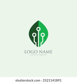Green Tech leaf logo fully editable vector template